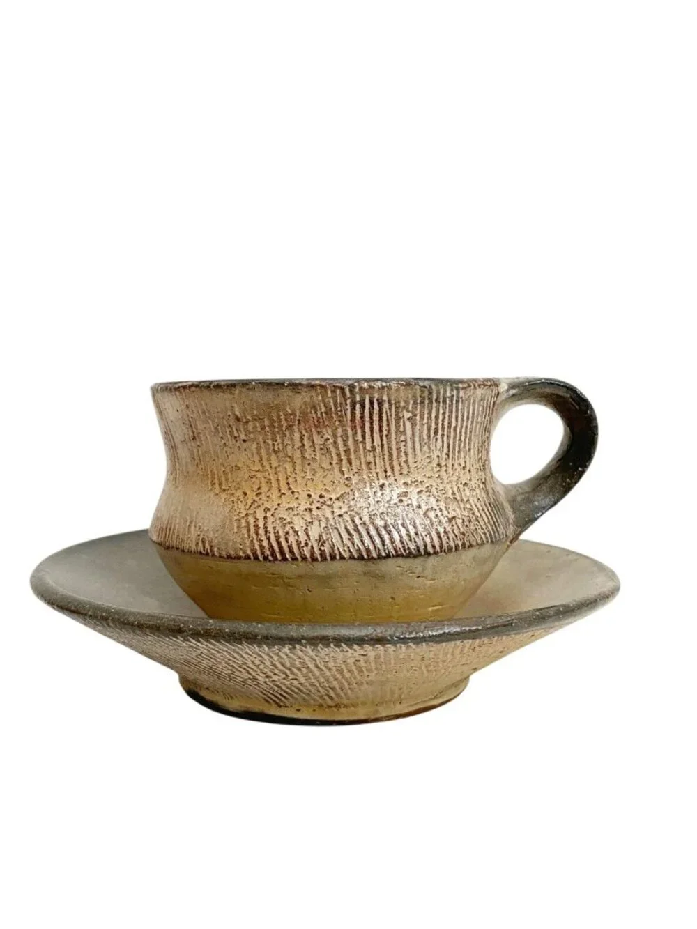 Handmade Ceramic Coffee Cup and Saucer Set, Wabi Sabi Studio Pottery Mug, Earthy